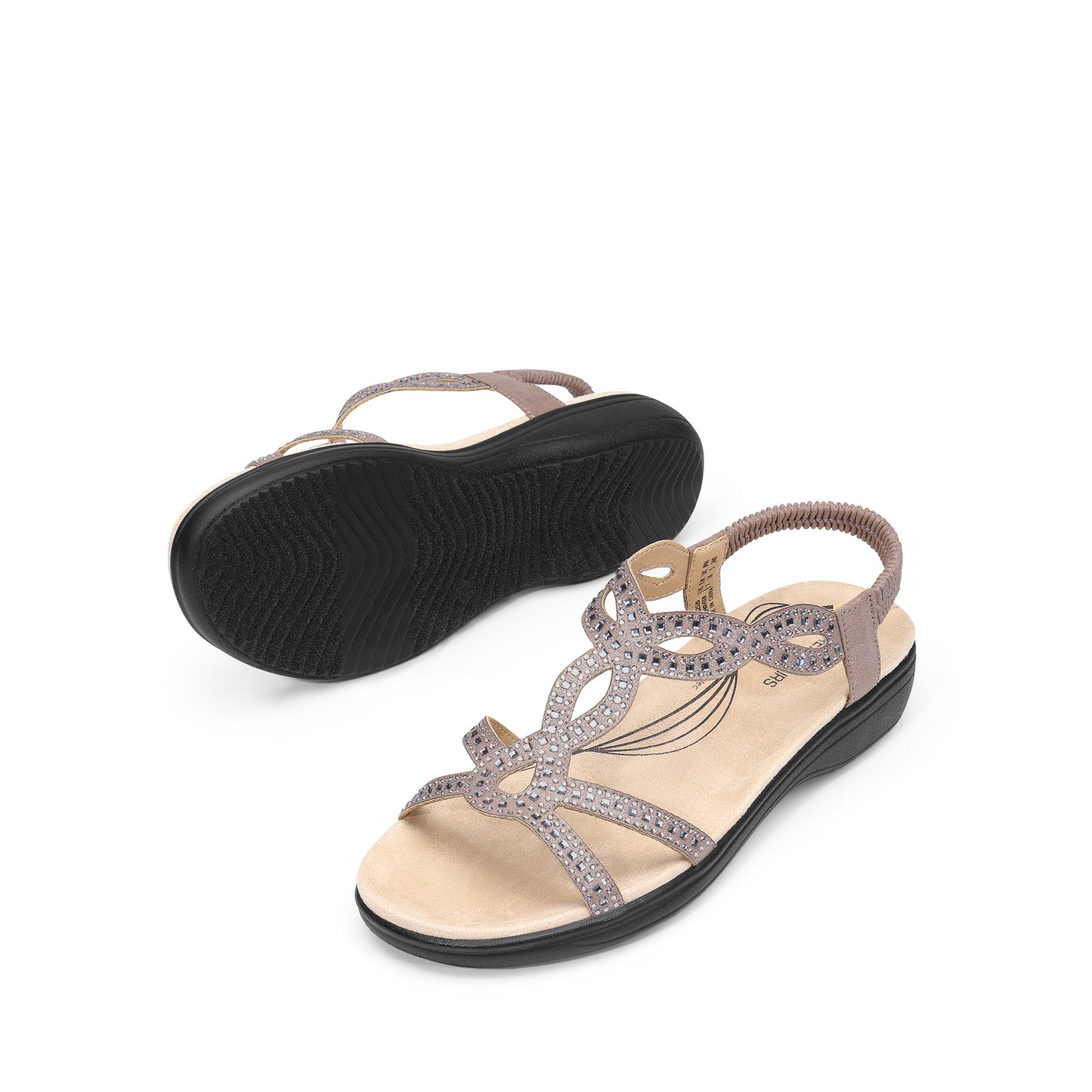 Women's Comfort Dressy Rhinestone Summer Beach Sandals Slip-on Flat Walking Orthopedic Sandals with Elastic Back Strap Soft & Cushioned Day-to-night wear Sandals