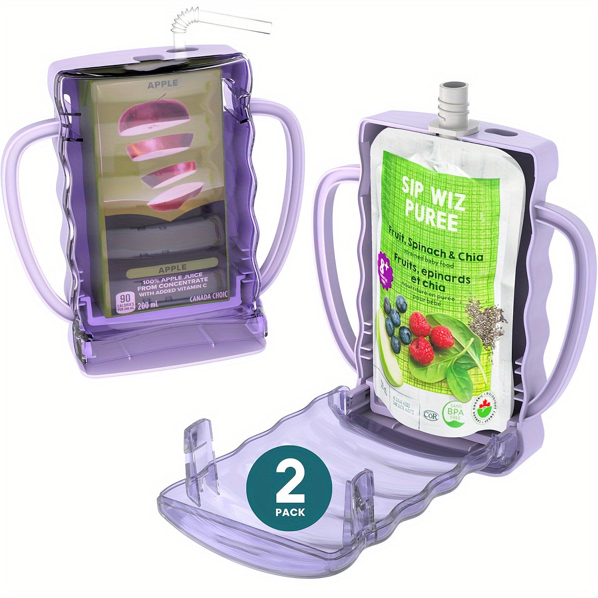 Kids Food Pouch Holder - 2-Pack Anti-Squeeze Stand