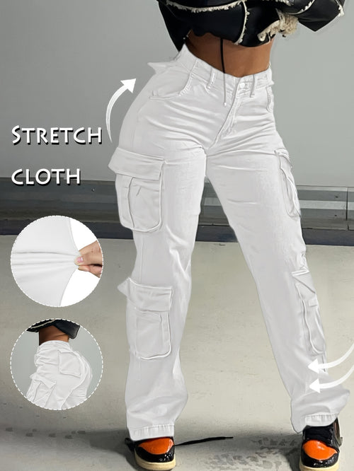 Street Hip-Hop Style Low Waist Multi Pocket Workwear Casual Denim Workwear Pants