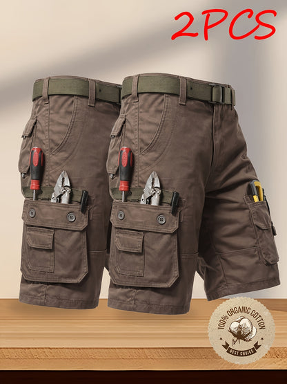 2-Pack Men'S New Multi-Pocket Work Shorts, 100% Pure Skin-Friendly And Breathable Fabric, Running, Travel, And Hiking Shorts, Wrinkle-Resistant And Durable Shorts