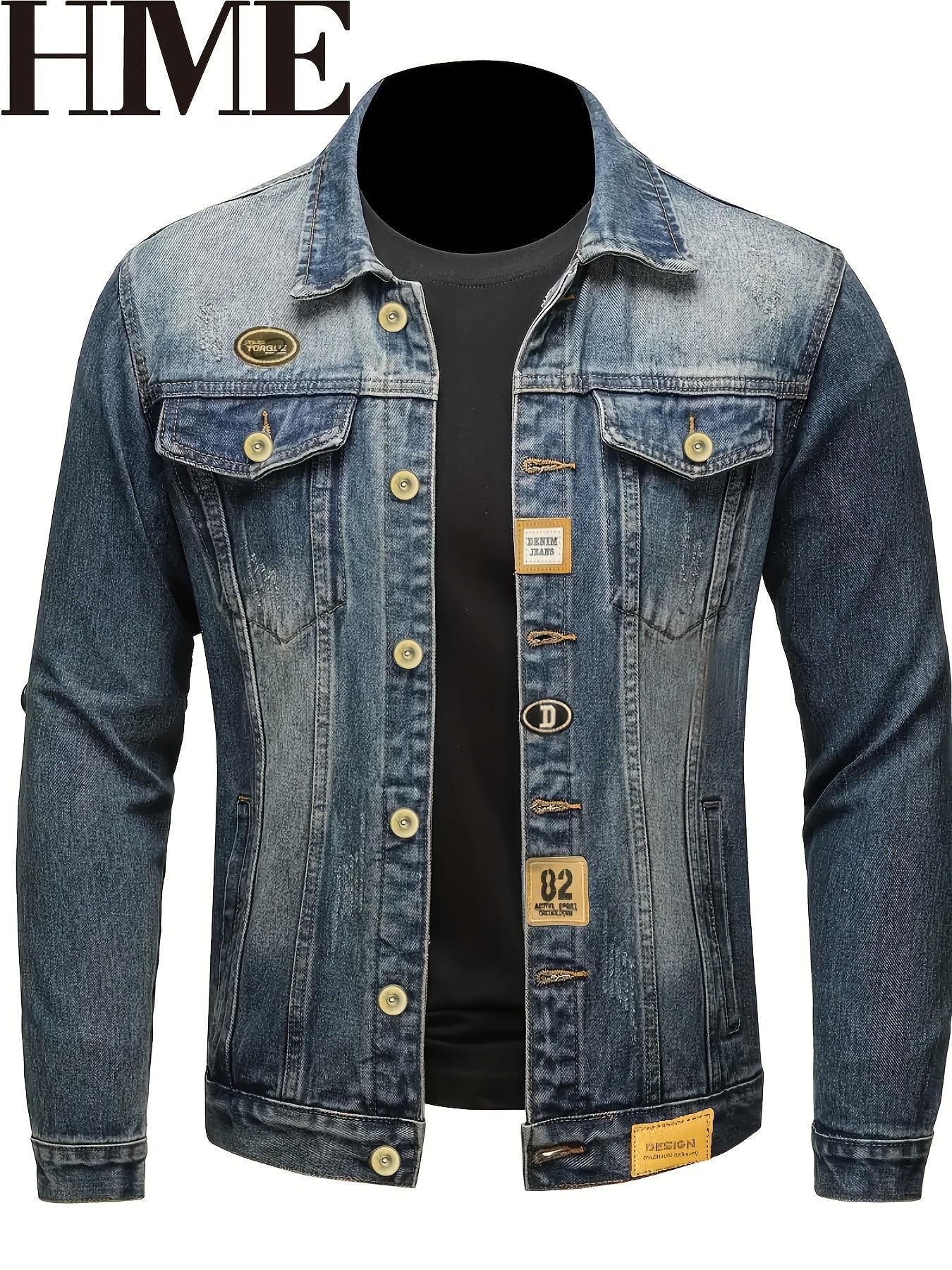HME Men'S Spring And Autumn Style, Denim Jacket, Slim Fit Fashionable Embroidered Men'S Denim Coat, Suitable for Daily Streetwear, Motorcycle, And Stylish Outfits, Tailored Without Stretch, with a Defined Shape