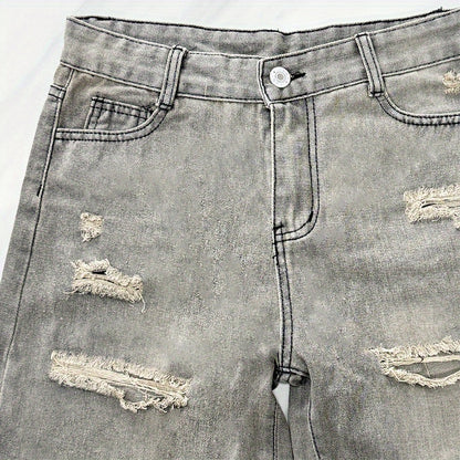 Women'S Distressed Denim Shorts: Featuring a Frayed Hem, High Waist, Slim Fit, Stylish & Trendy, Ideal for Summer, Eye-Catching Design!