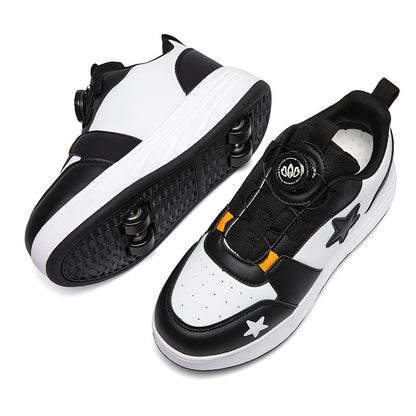Skating Footwear - Breathable Mesh Low-Top Sneakers Featuring Removable Wheels, Suitable for Outdoor Activities, Roller Skating, Casual Use, And Stylish Young Footwear for Kids, Equipped with a Comfortable TPR Insole, Perfect for Boys