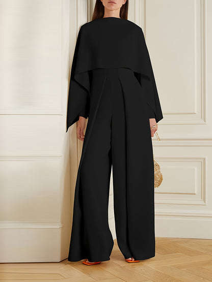 Women'S Fashion Solid Color Zipper Elegant Wide Leg Jumpsuits 2024 New Spring Autumn Long Sleeves Casual Jump Suits