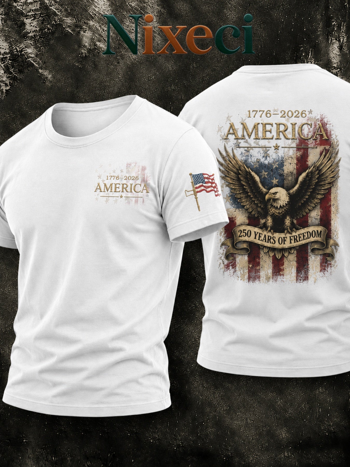 Nixeci Men's Vintage Cotton Graphic T-Shirt, 1pc Shipping, Casual Crew Neck Short Sleeve Tee, Father's Day Gift, Independence Day Patriotic Style, Football Game Party Outfit