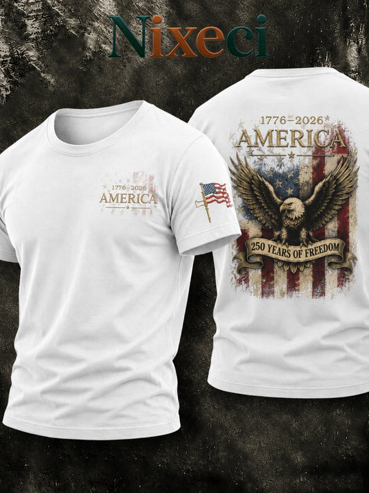 Nixeci Men's Vintage Cotton Graphic T-Shirt, 1pc Shipping, Casual Crew Neck Short Sleeve Tee, Father's Day Gift, Independence Day Patriotic Style, Football Game Party Outfit
