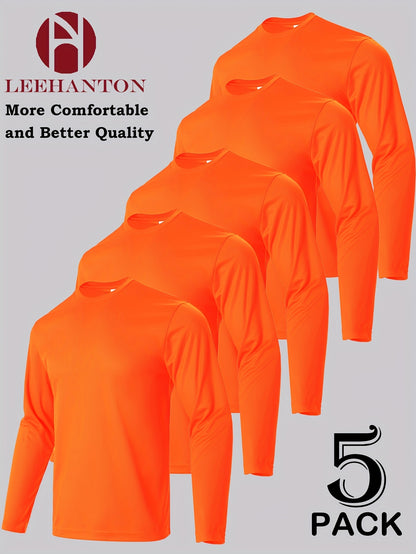5pcs Men's Casual Sports T-shirt, Breathable And Quick Drying, Suitable for Work Clothes, Fishing Clothes, Construction Site Clothes, Team Building Clothes