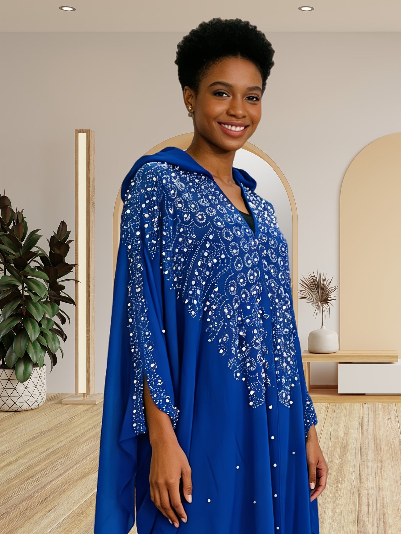Chic Shawl Adorned with Sequins And Rhinestones for Spring - Features a Relaxed Fit, Long Sleeves, Tassel Details, And Golden Accents, Ideal for Fashion in The Middle East And Southeast Asia, a Dazzling Outfit