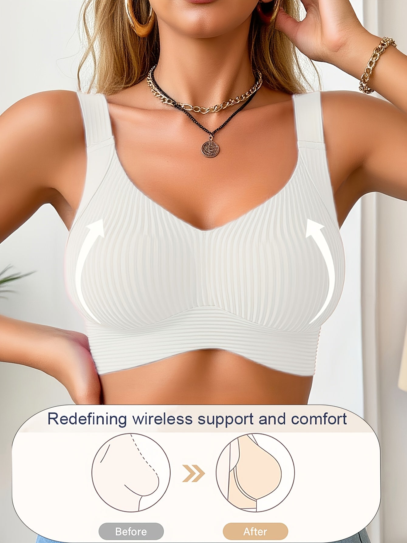Plus-Size Wireless Women's Bra Suitable for Large Breasts - Full-Coverage Lift & Push-Up Underwire-Free Bust Enhancer with Adjustable Straps, Removable Pads, Seamless Smoothing Lingerie for Daily Wear & Special Occasions