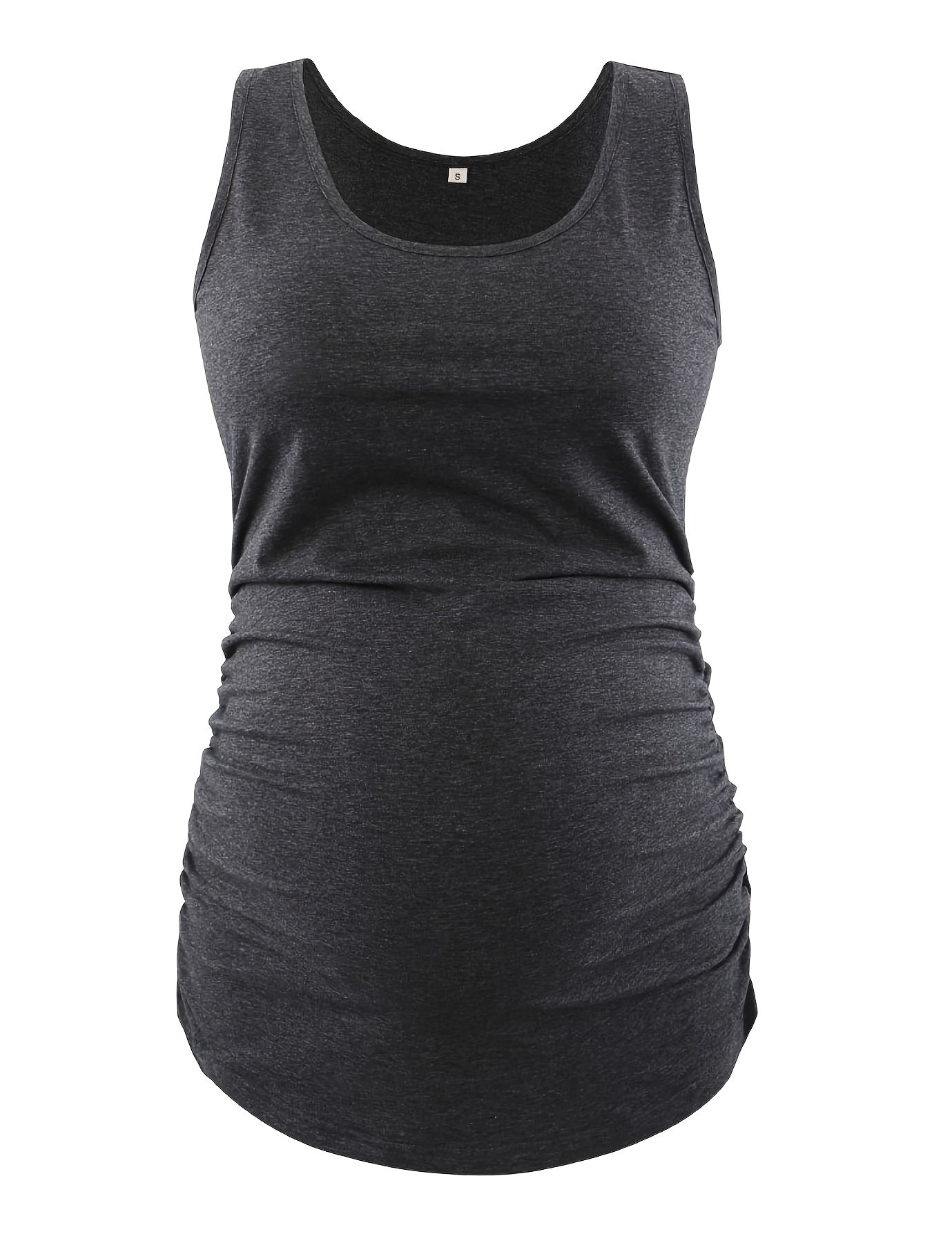 Women's Full Bump Coverage Maternity Tank Top - All-Stage Pregnancy Shirt with Side Ruching & Scoop Neck, Stretchy Rayon-Spandex Sleeveless Nursing Vest for Postpartum Wear, Breathable Belly-Friendly T-Shirt (No Chest Pads)