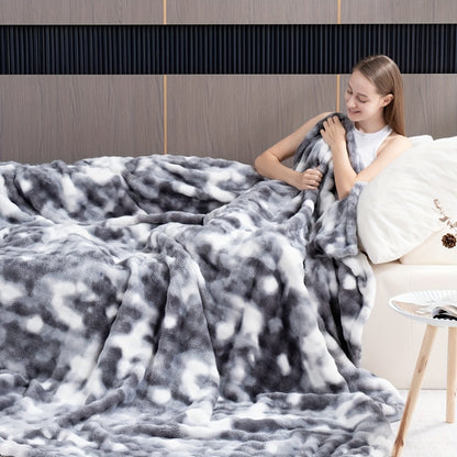 Faux Rabbit Fur Cozy Throw Blanket - Machine-Washable Travel Style