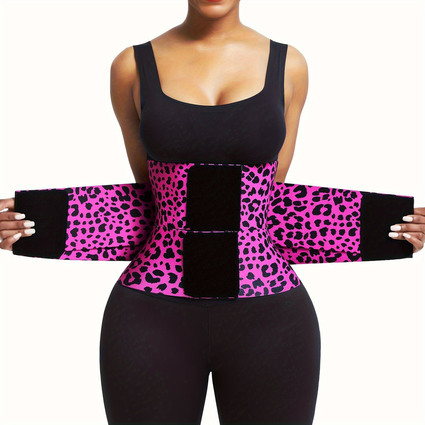 Leopard Print High Compression Back Support Waist Trainer Belt Gym Waist Cincher Trimmer Belt Tummy Control Body Shaper with Triple Wrap