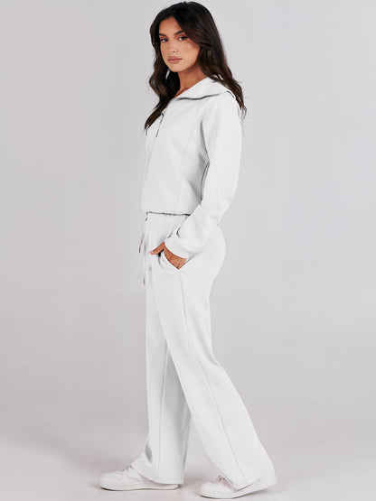 Spring/Autumn Casual Swear Set for Women, Zipper Long-Sleeve Sweatshirt and Wide-Leg Pants 2pcs Set