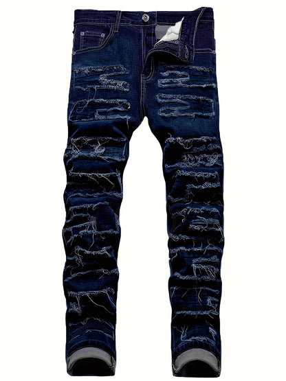 2-Pc Men'S Slim Fit Straight Leg Jeans - Y2K Retro Distressed Frayed Hem & Classic Styles, Trendy Versatile Streetwear Denim Pants for Casual Outfits