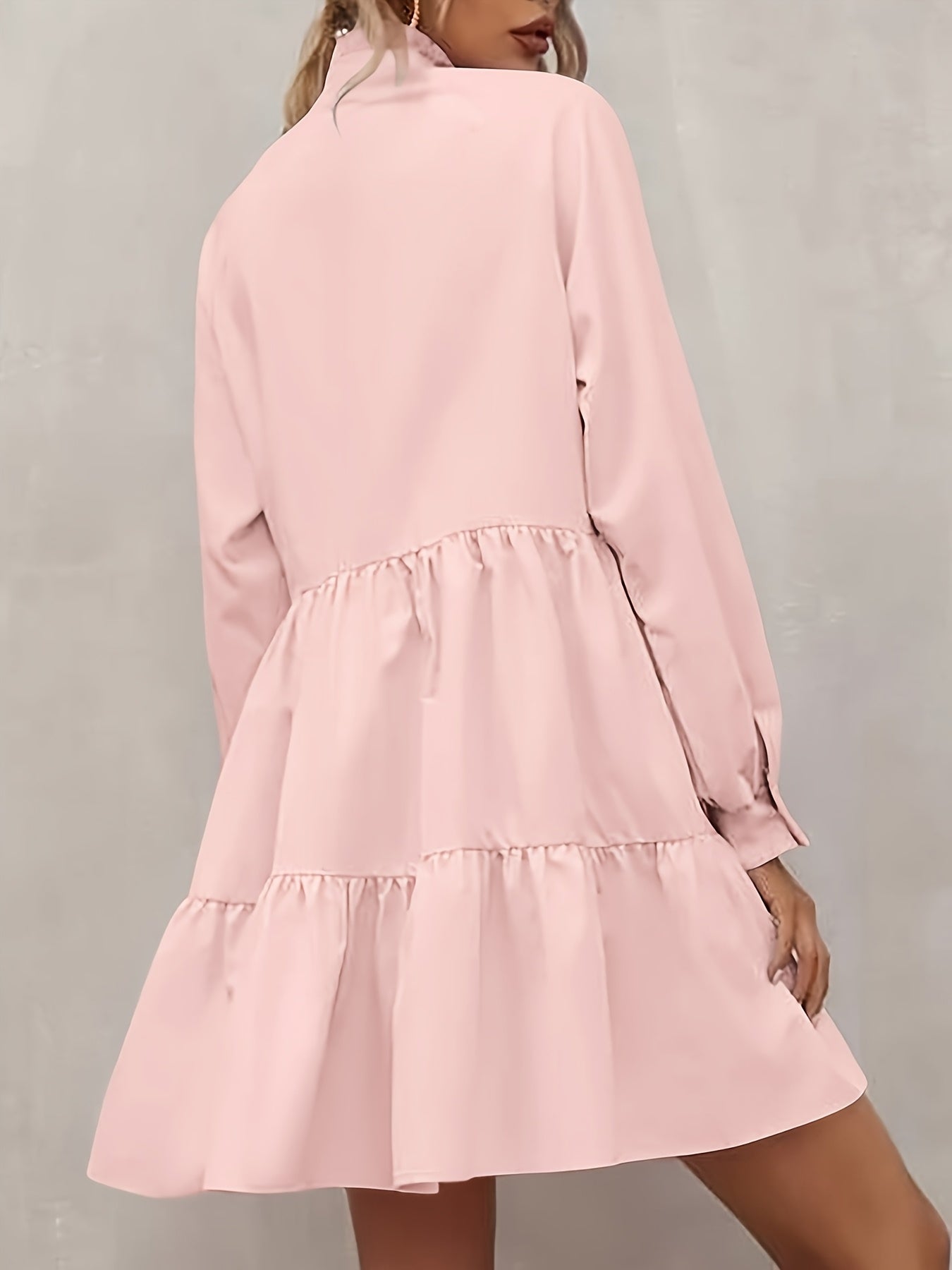 Casual V-Neck Long-Sleeve Tunic Dress for Women with a Loose Fit And Ruffled Tiers for Fall