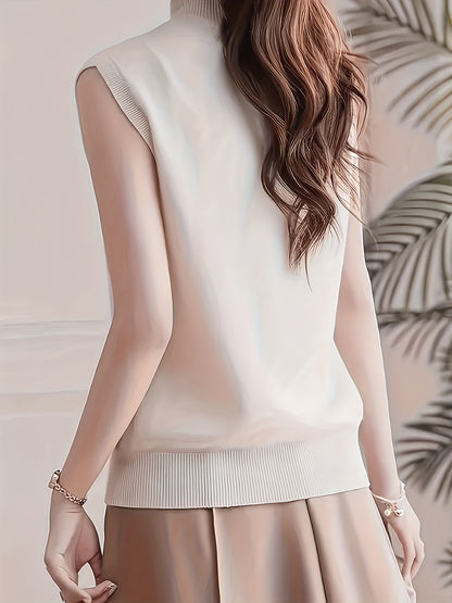 New Women's Vest Women Spring Summer Slim Ladies Short Solid Color All Matching Half High Neck with Sleeveless Top Festive Atmosphere Clothing