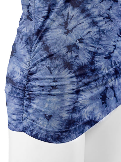 Women's Short Sleeve V Neck Tie-Dye Dolman Top w/Side Shirring