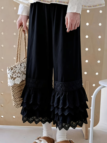 1pc Pants - Women's Large Size Spring And Summer New Sweet Four Layers Of Lace Stacking Bottoms Liner Pants Wide-legged Dress Pants, Super Suitable for Wearing As The Bottom Of The Skirt, Soft And Comfortable Pajama Pants