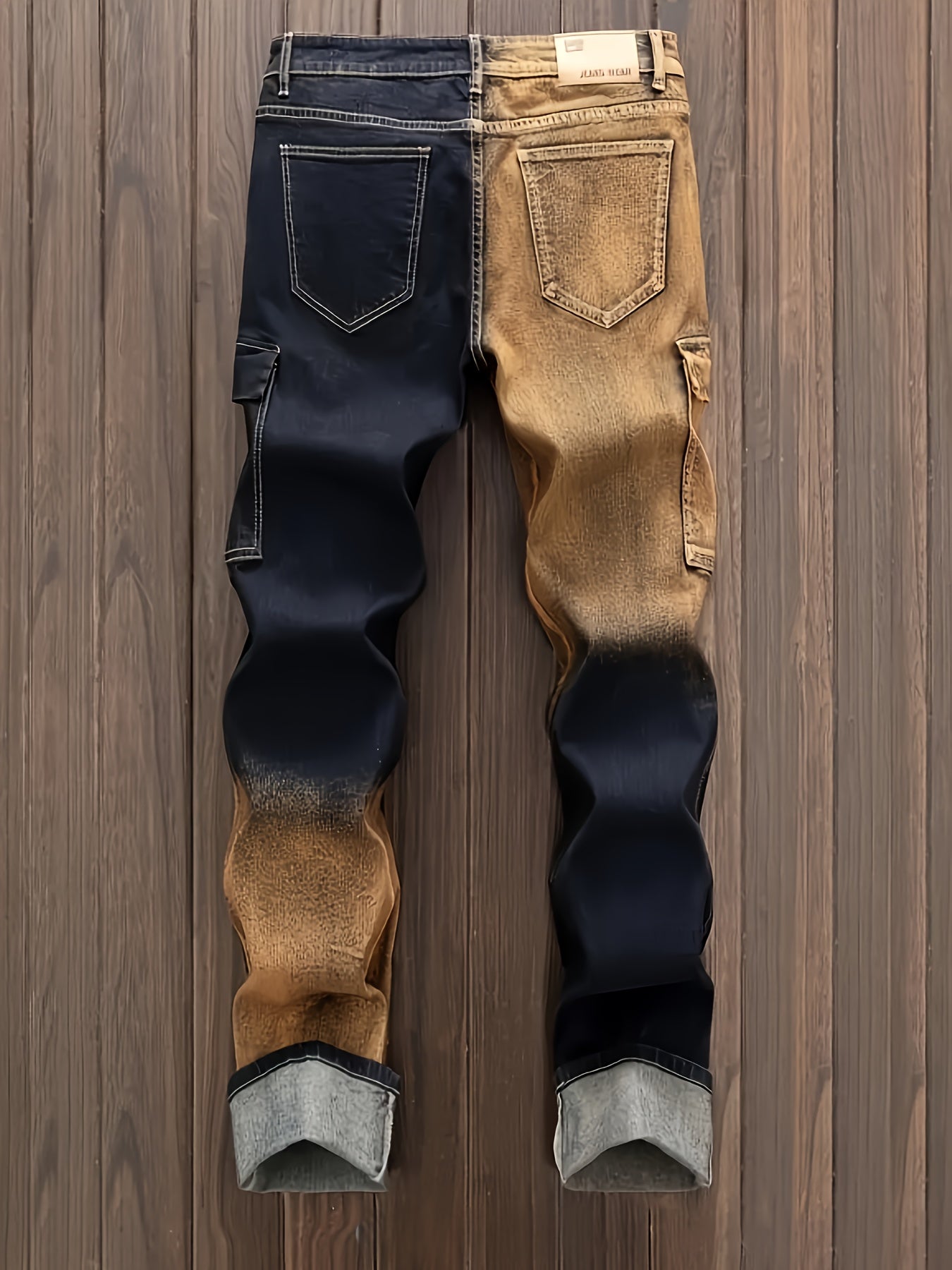 American-style Fashion Multi-process Washed Cat Mustache Men's Denim Trousers, Casual Stretch Jeans, Retro Anti-aging Gradient Washed Denim Work Pants, Multi-pocket Work Pants, Durable Denim Fabric, Casual Wear Denim Trousers