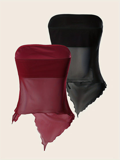 Popular Women's Solid Color Side Drawstring Asymmetric Hem Top 2-piece Set