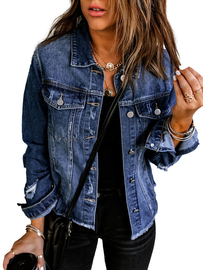 Women's Medium Blue Denim Oversized Denim Jacket - product view 7