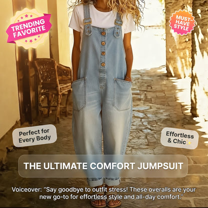 Plus Size, Items Run Small, Please Order According to Our Size Chart. Plus Size Women's Casual Loose Denim Overalls with Button Pockets, Denim Jumpsuit for Daily Wear.