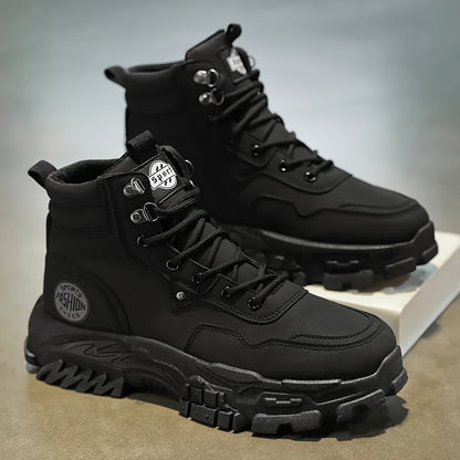 Men High Top Boots Spring Autumn PU Splicing British Retro Thick Sole Lace Up Comfort Anti-Slip Sport Mountaineering Boot