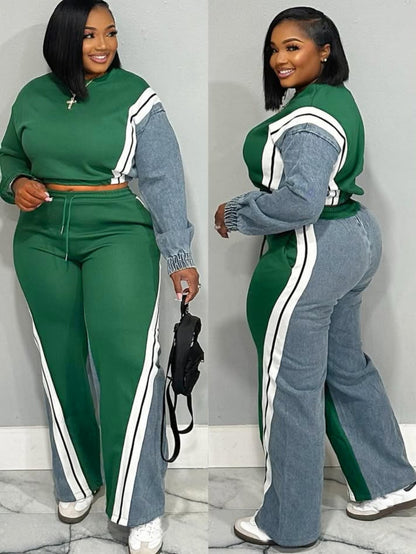 GlOURI Women's 2pcs Tracksuit - Color Block Design & Contrast Side Stripe & Wide-Leg Pants Detail | Casual Trendy Fit for Urban Daily Wear (Slim-Cropped Silhouette & Bold Contrast Stripe Design) for Effortlessly Stylish Looks