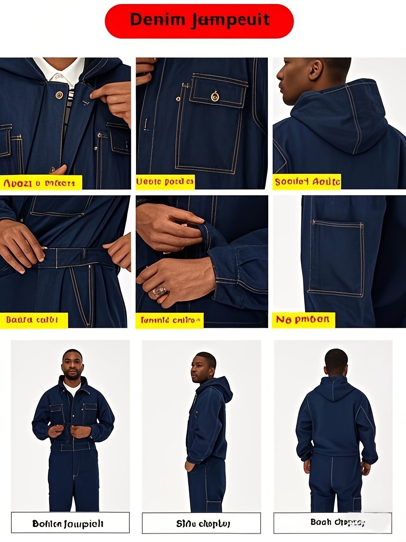 Thick Denim With Multiple Pockets, And Dust-proof Jumpsuit, One-piece Workwear, Suitable For Spring Outdoor Sports And Work, Unisex Style
