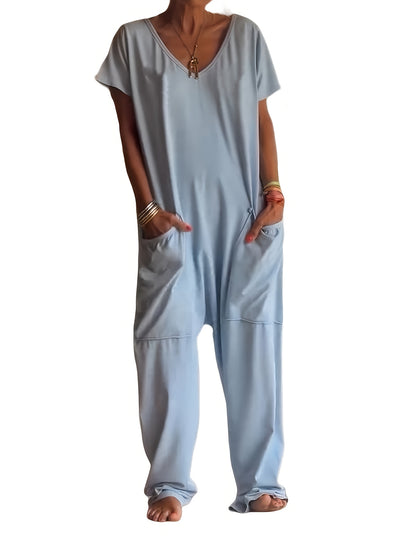 Plus Size - Plus Size - Women'S Solid Color Casual Baggy Pocket Romper