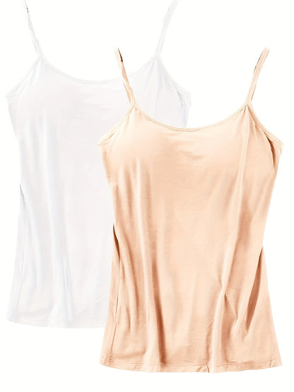 Ladies' Tank Top Featuring an Integrated Bra - Padded Camisole For, Highly Elastic Spaghetti Straps with Adjustable Breathable Straps Available in Sizes S to XL