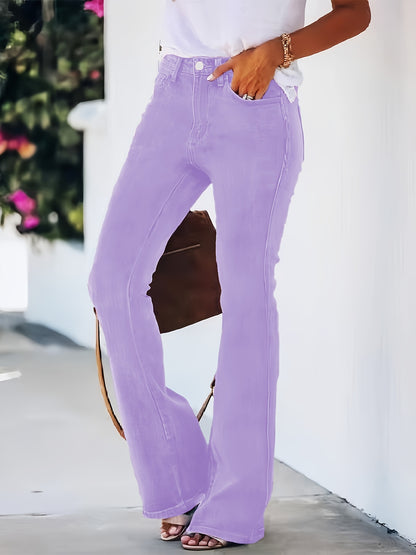 26AW Women'S Stretchy Vintage Multi-Use Casual Chic Mid-Rise Pants with Pockets, Machine Washable, Long-Lasting, Flared Denim Trousers for Trendy Street Style