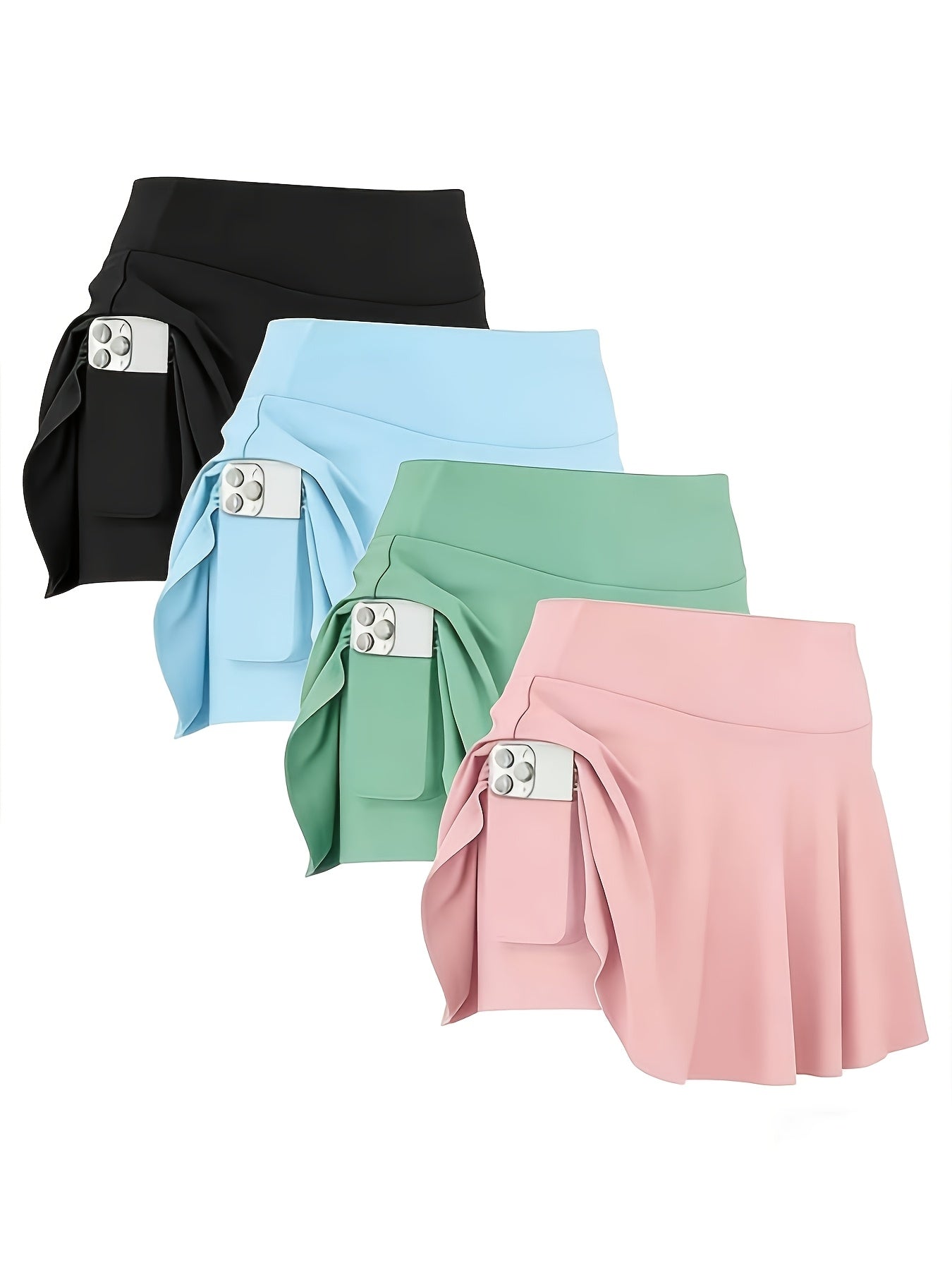 4pcs Women's Athletic Skorts Fake 2pcs Skirt Pants Elegant High Waist Skirt Summer Korean Style with Pockets Breathable Slim Fit Yoga Skirt Built-in Shorts Anti-Exposure Running Fitness Tennis Sports Skirt Gift for Wife Family Friends