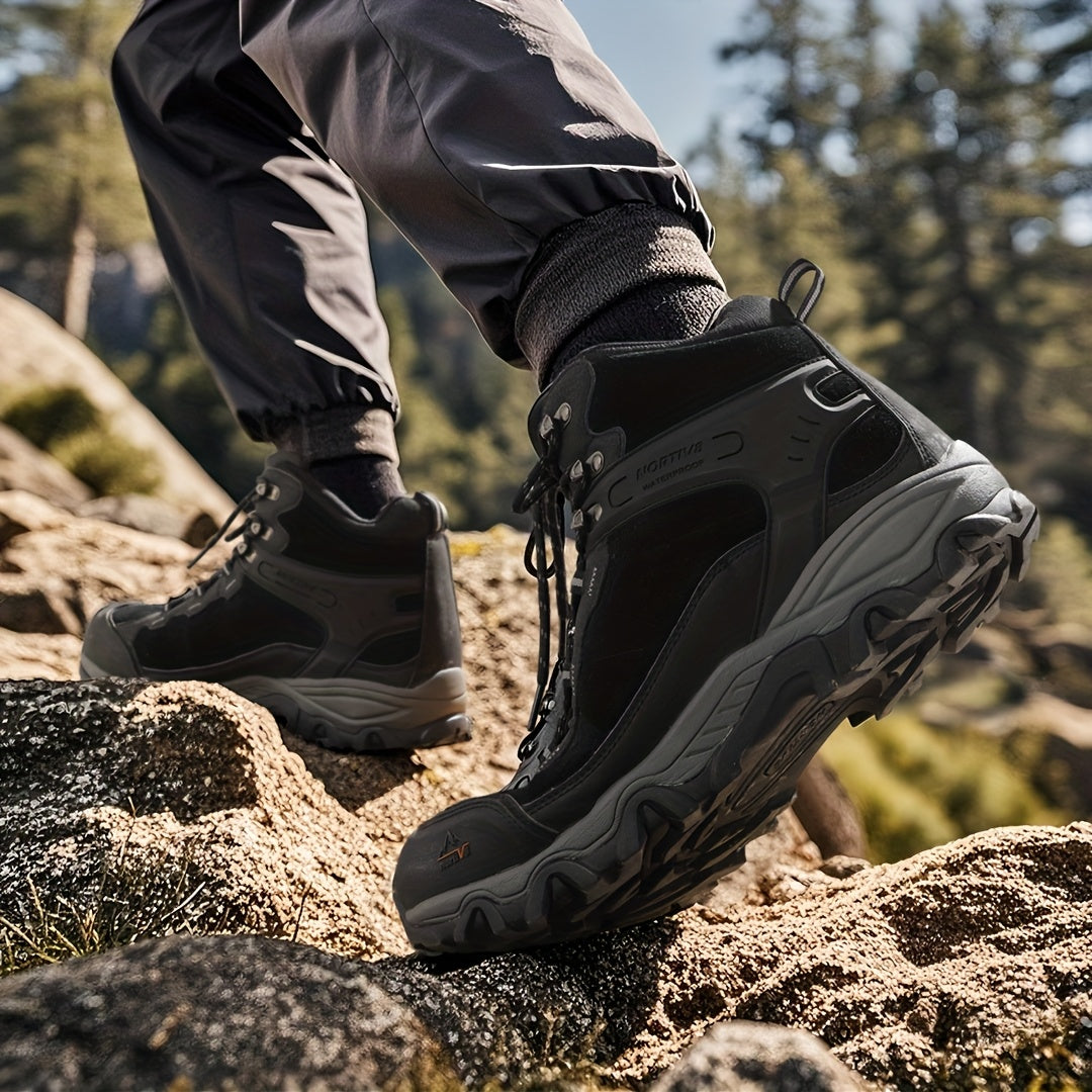 [Waterproof Hiking Boots] Men's Waterproof Hiking Boots Outdoor Mid High Backpacking Mountaineering Trekking Shoes Non-Slip Durable Lightweight for Travelling Camping Rocky Mountain Trail