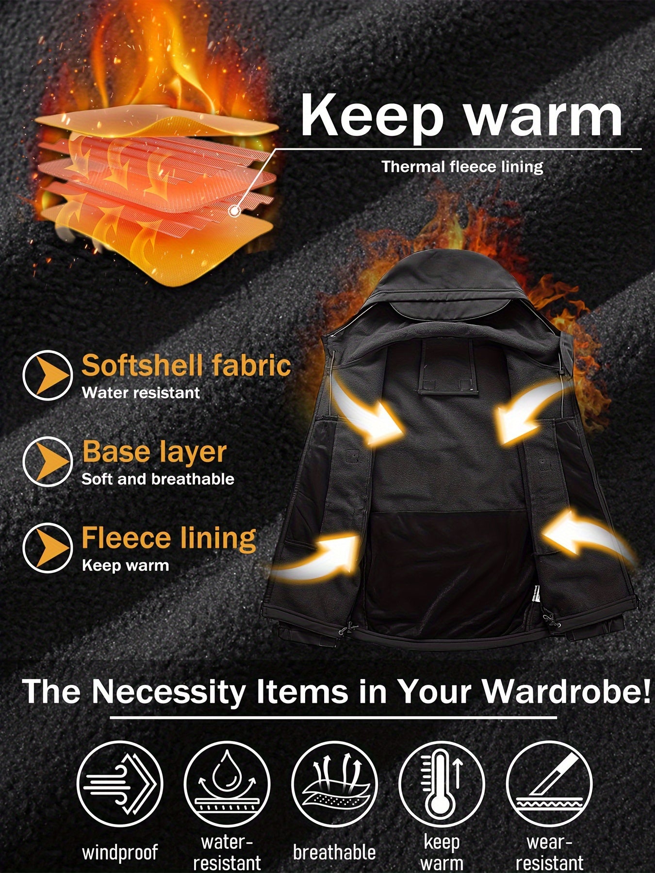 Winter-Ready High-Performance Jacket Men'S Jacket 7 Pockets Nondetachable Hood Performance Lined Soft Shell Winter Coats Windproof, Breathable Great for Camping, Fishing, Skiing Activities And Other Outdoor Activities