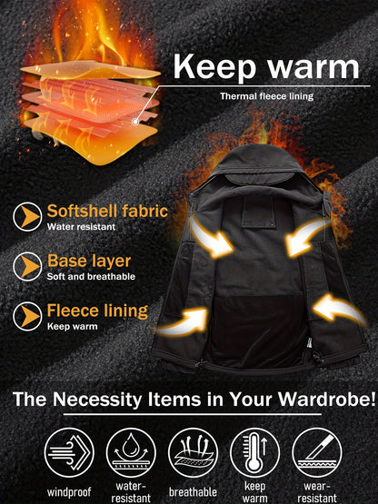 Winter-Ready High-Performance Jacket Men'S Jacket 7 Pockets Nondetachable Hood Performance Lined Soft Shell Winter Coats Windproof, Breathable Great for Camping, Fishing, Skiing Activities And Other Outdoor Activities