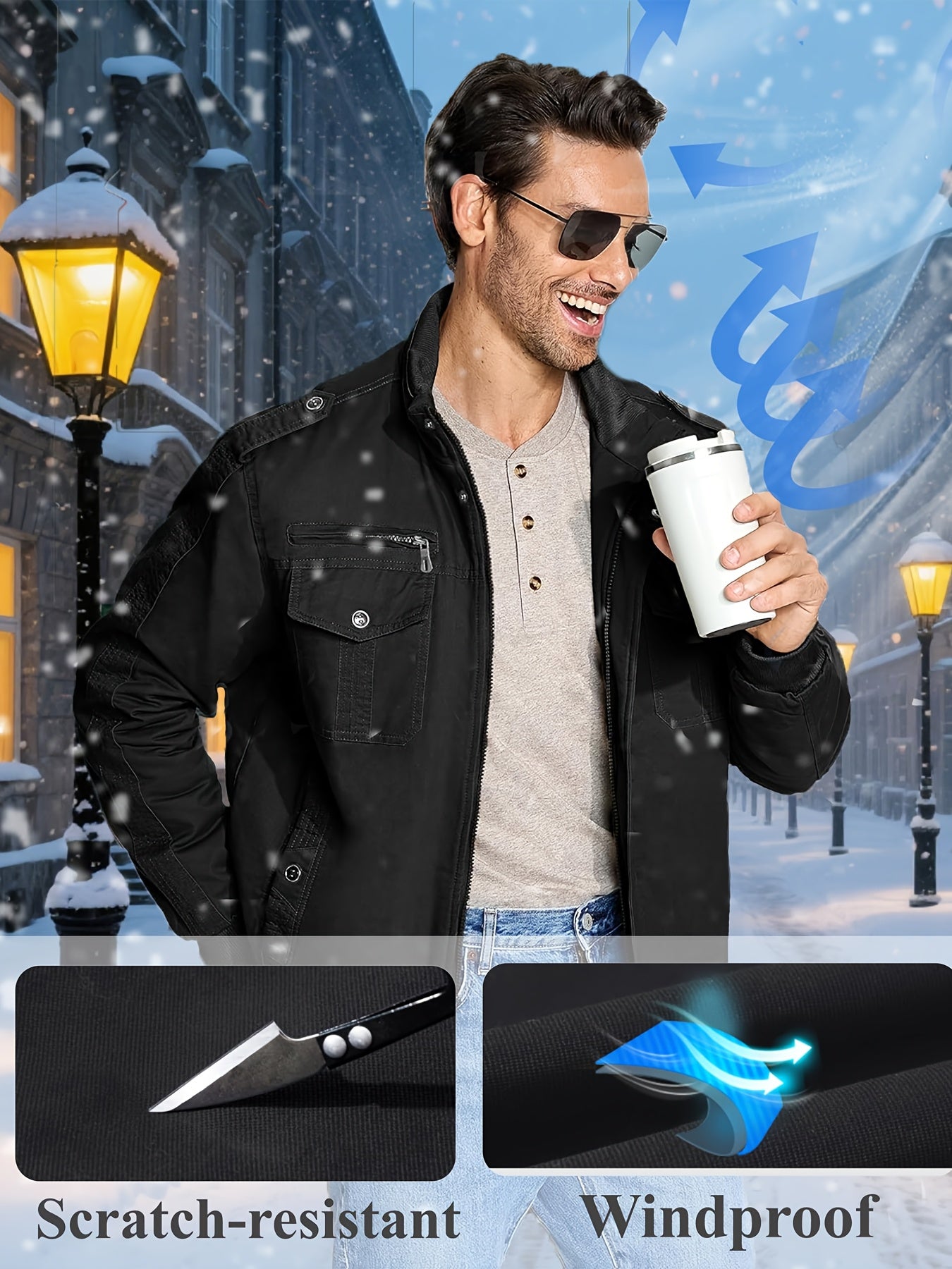 Men's Black Cotton Cargo Jacket - product view 9