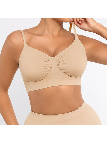 Plus Breathable High-Stretch Sports Bra with Pads - Wireless Mesh Women's Seamless Yoga & Running Top - Solid Color Activewear