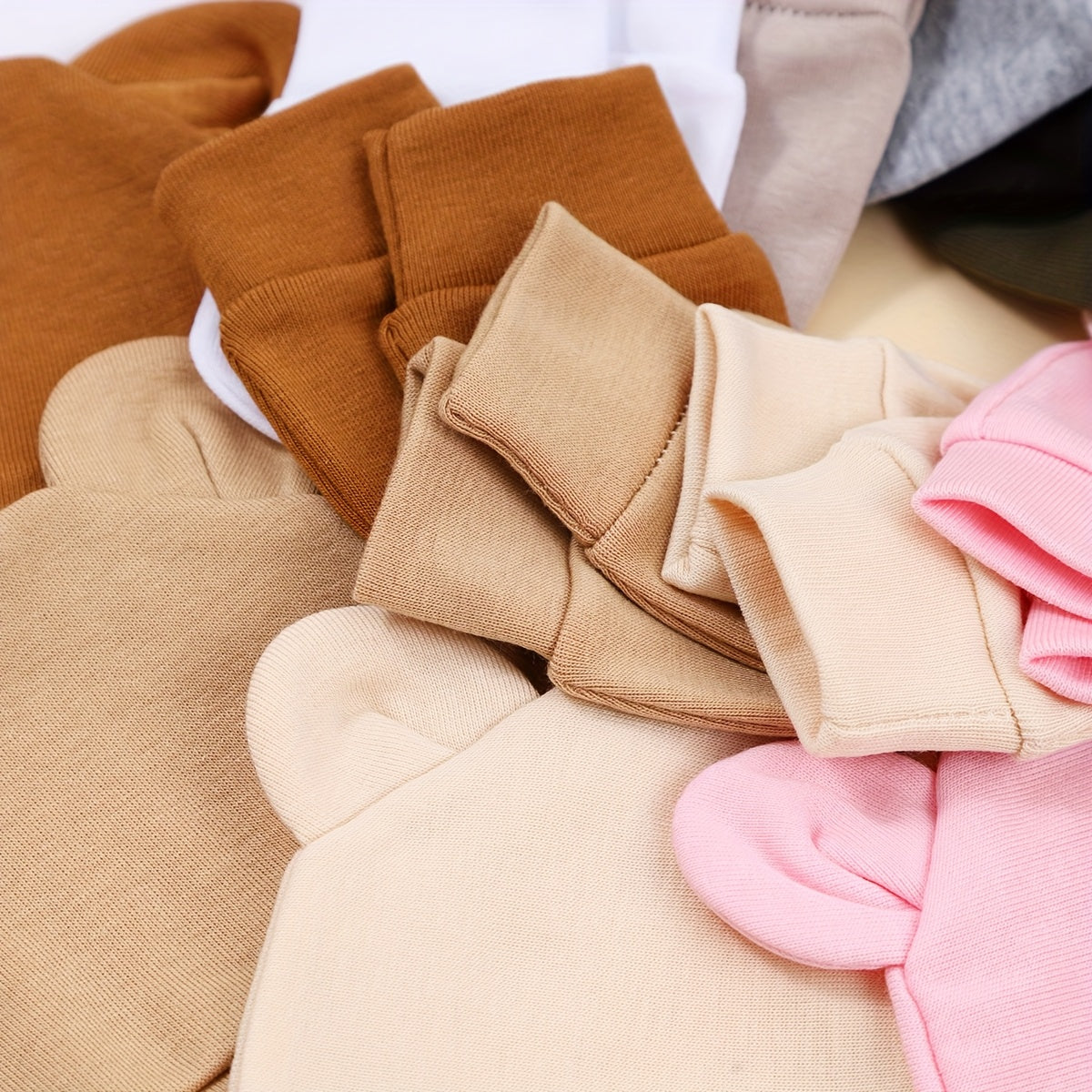 6pcs Baby Hat Set Solid Color Warm Earmuffs Newborn Baby Swaddle Hat Anti-Grab Gloves