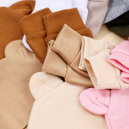 6pcs Baby Hat Set Solid Color Warm Earmuffs Newborn Baby Swaddle Hat Anti-Grab Gloves