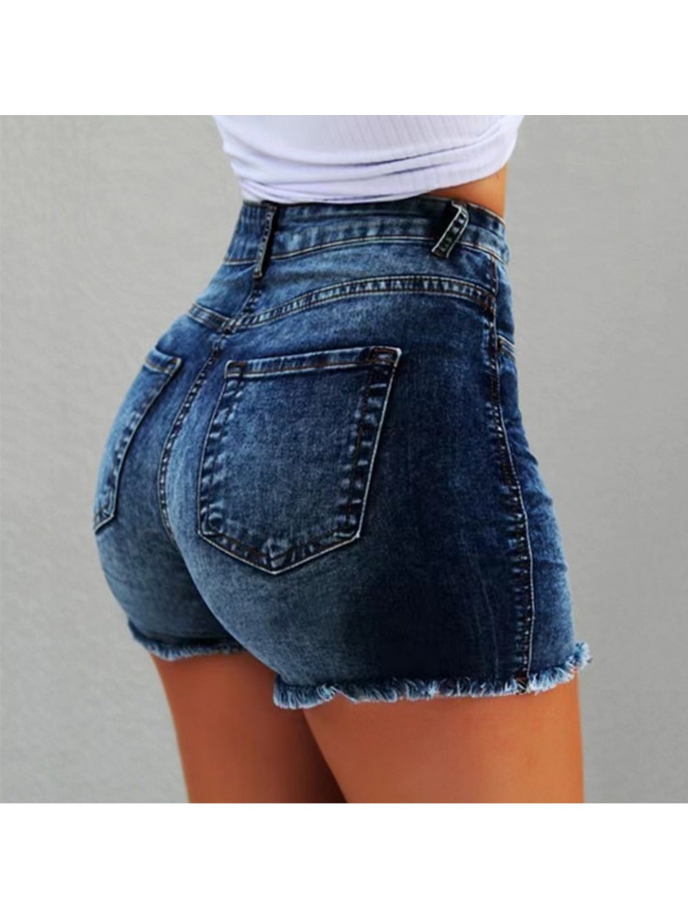 Stylish Women's High-Waist Denim Shorts with Frayed Hem & Fringe Detail, Soft Viscose Fabric, Slimming Fit, Essential Spring & Summer Hot Pants, Casual Five-Pocket Design, Jean Shorts
