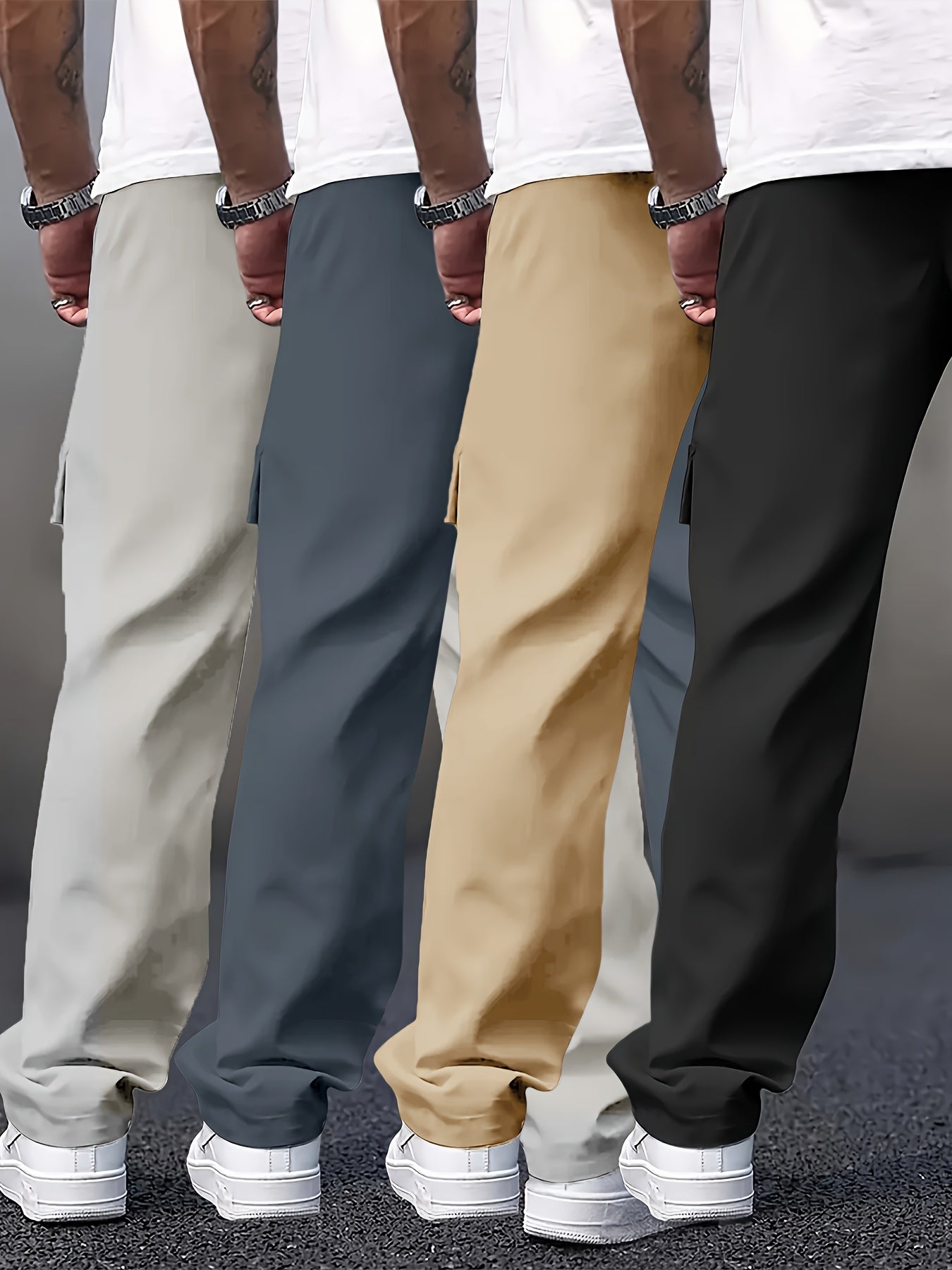 Set of 4 Men'S Long Pants with Cinched Waist And Multiple Pockets, Ideal for Outdoor Work Year-Round.