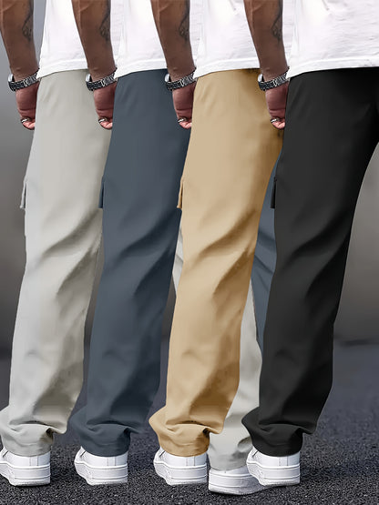 Set of 4 Men'S Long Pants with Cinched Waist And Multiple Pockets, Ideal for Outdoor Work Year-Round.