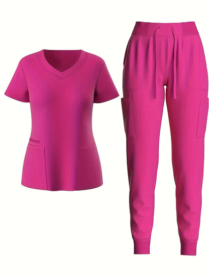 Scrubs Set for Women Nurse Uniform Jogger Suit Stretch Top & Pants with Multi Pocket for Nurse Esthetician Workwear