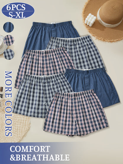 Men'S Plaid Boxer Shorts Made from, Available in a Pc of Six Underwear Boxer Shorts