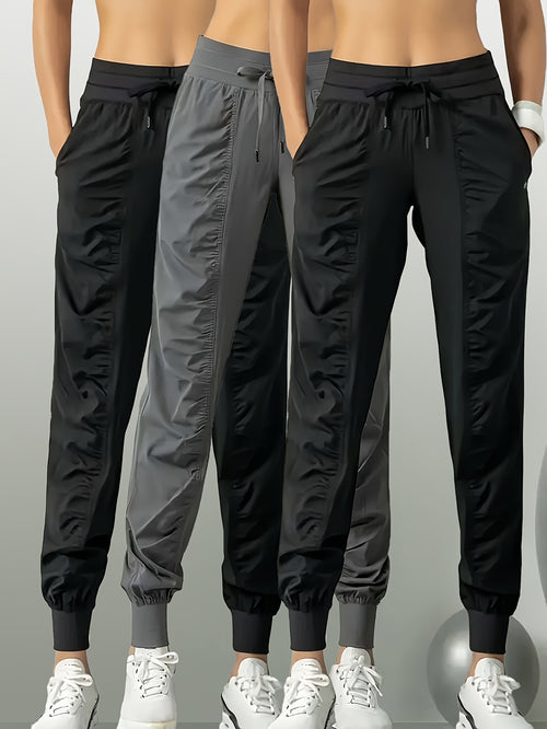 3pcs Women's Quick-Dry Training Tracksuit Pants - Slim Pleated Athletic Joggers with Drawstring Waist & Side Pocket, Gym Workout Pants Suitable for Running,, Gym - Spring Summer Fall Solid Color (Machine Washable)