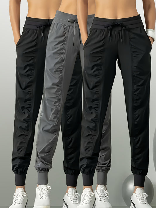 3pcs Women's Quick-Dry Training Tracksuit Pants - Slim Pleated Athletic Joggers with Drawstring Waist & Side Pocket, Gym Workout Pants Suitable for Running,, Gym - Spring Summer Fall Solid Color (Machine Washable)