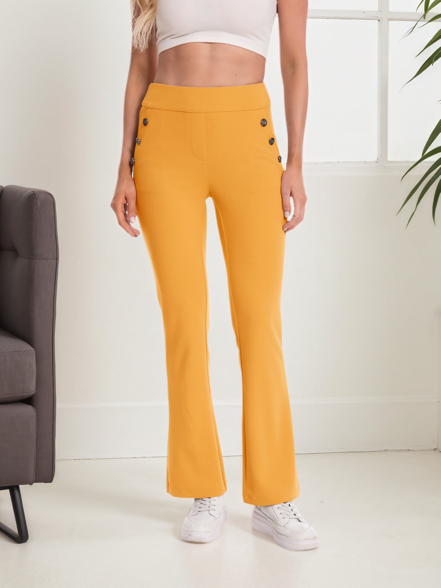 Casual Flare Pants With Sailor Button