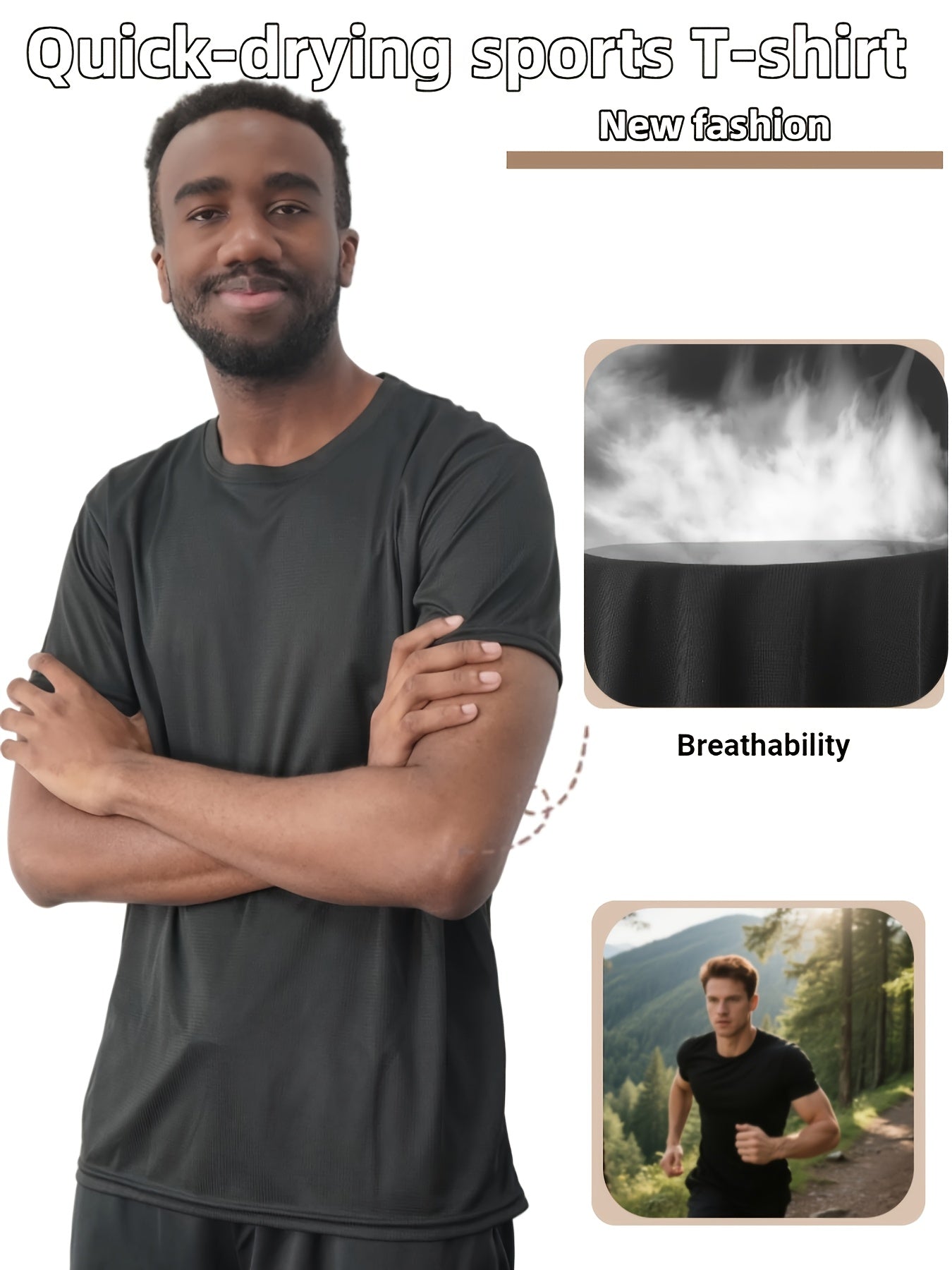 5pcs Men'S Summer Loose Crew Neck Short Sleeve T-Shirt - Check Fabric Top-Moisture-absorbent, Breathable, Soft And Comfortable For Daily Sports, Fitness And Training