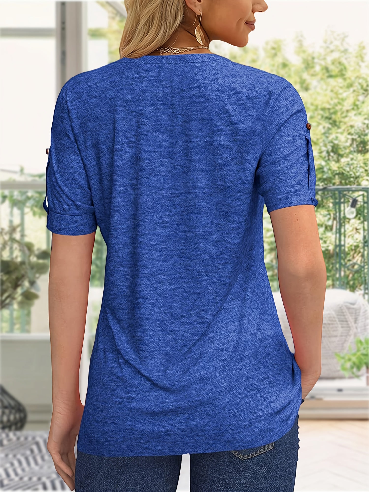 Women's Green Viscose V-Neck Pleated T-Shirt - product view 9